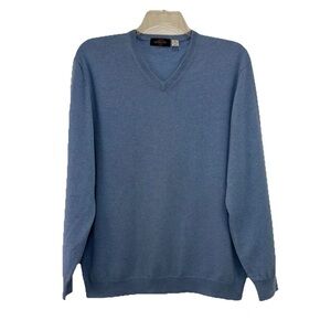 Gordon V Neck Blue Cashmere Sweater Mens XL Classic Preppy